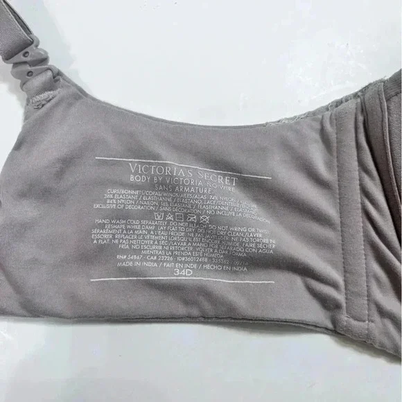 Victoria Secret Bra Body by Victoria No Wire Purple Grey Detachable Straps 34D - Picture 6 of 7